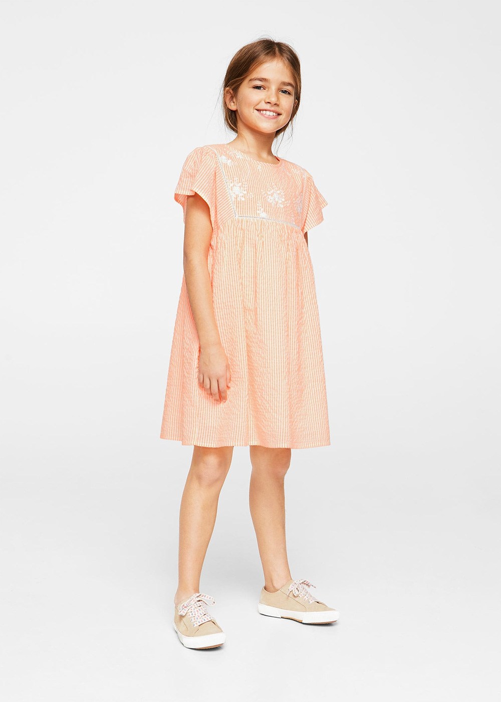 Floral embroidery striped dress