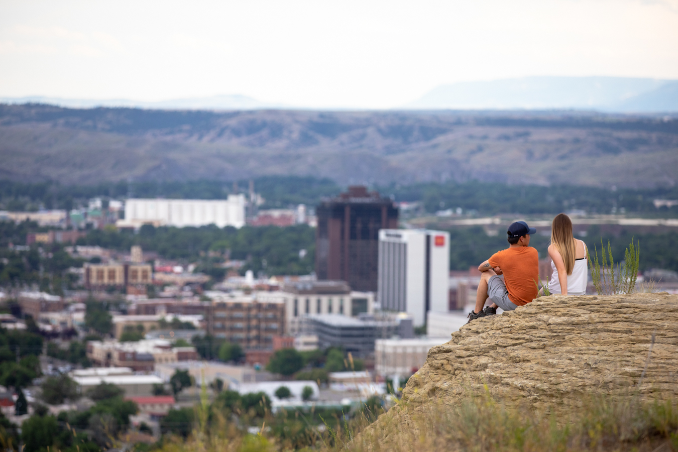 Couple at Swords Park with Downtown Billings, Montana in the background